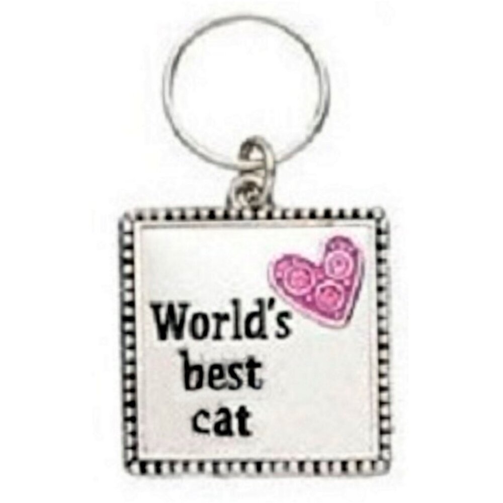 "World's Best Cat" with Pink Bling Heart Pet Charm for Collar